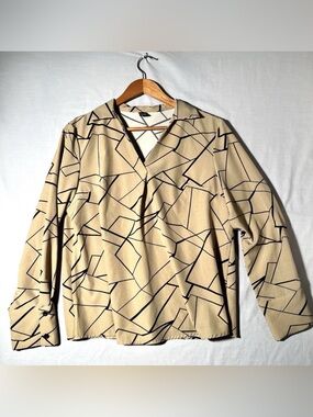 Dreimp Womens Geometric Woven Button Front Long Sleeve Blouse XL
Beige/Black
